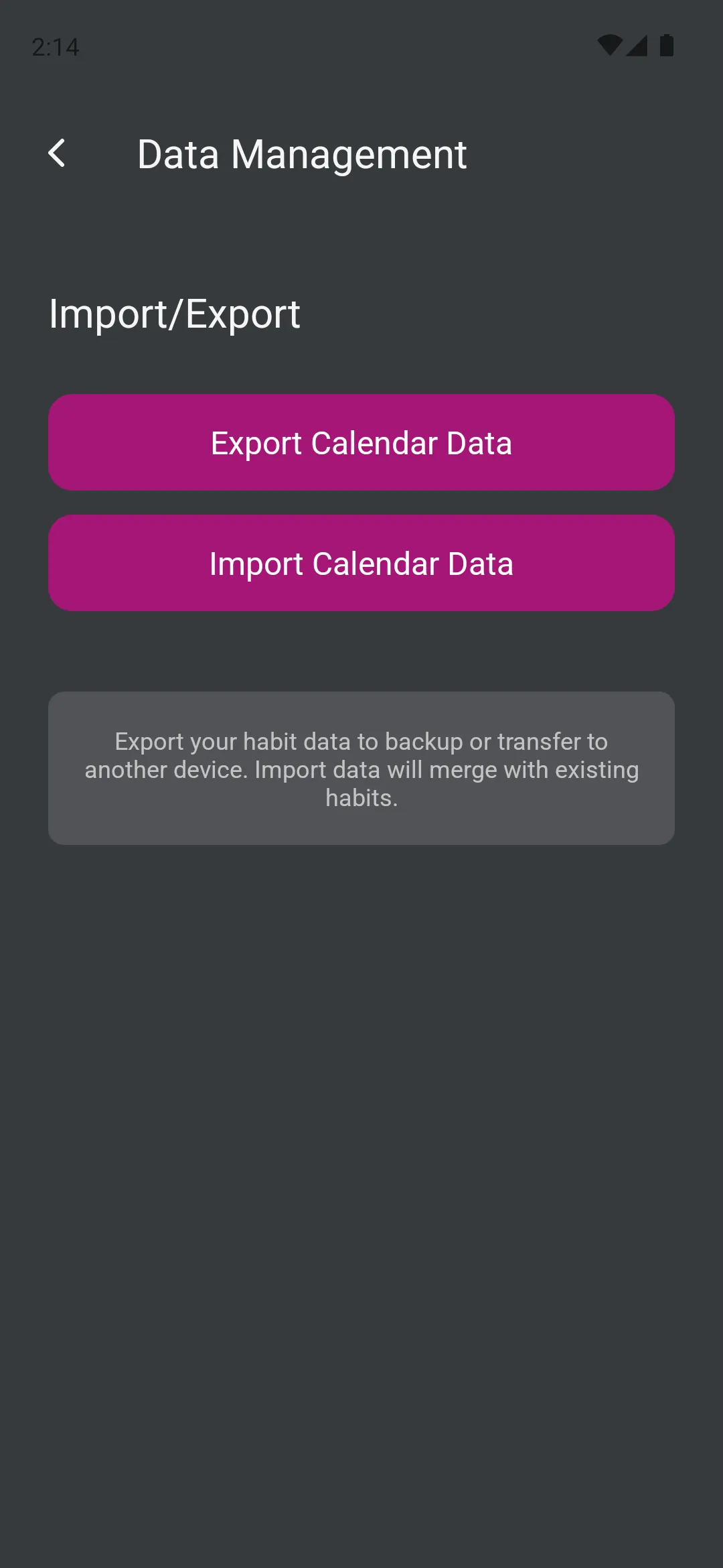 Import/Export Screen
